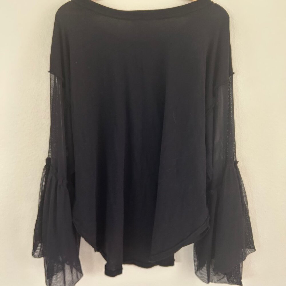 Free People Black Mesh Bell Sleeve Top Cotton Boho Long Sleeve Festival Romantic - Picture 8 of 10